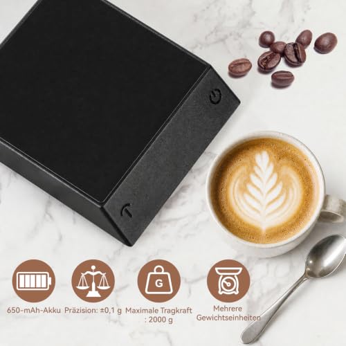 Coffee Scales with Timer, Rechargeable Espresso Scales, 2kg Capacity/0.1g Precision, Mini Coffee Scale with 45° LED Display, 4 Modes for Espresso and Pour-Over Coffee