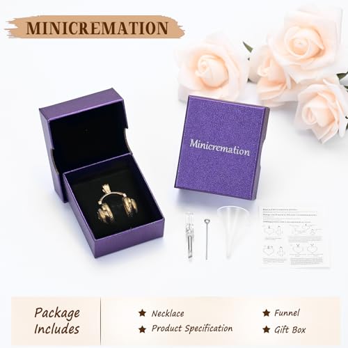 Music Headphone Urn Necklace for Ashes Cremation Memorial Headset Pendant Gold