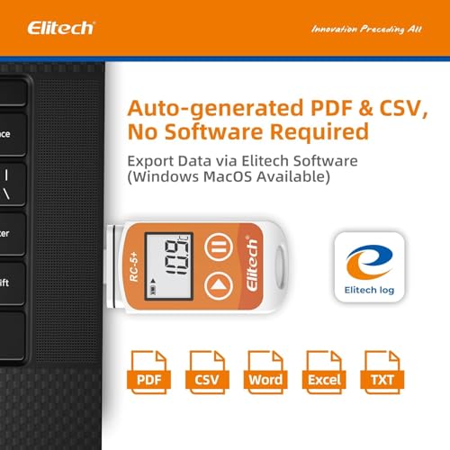 Elitech Temperature Data Logger RC-5, Reusable Temperature Data Recorder USB 32000 Points, Software for Mac and PC with Calibration Certified (Orange) RC-5+ (Orange)