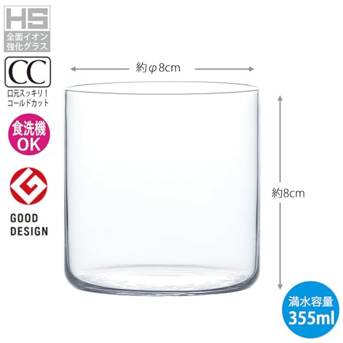 Toyo Sasaki Glass B-09127CS Whiskey Glass, Rock Glass, 12.8 fl oz (355 ml), Set of 6, Usuhari, On the Rock Glass, Shatter-Resistant, Cup, Made in Japan, Dishwasher Safe Transparent 6 Pieces