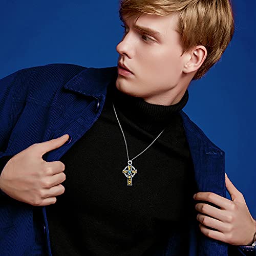 PELOVNY Sterling Silver Cross Crystal Necklace For Men Women Jesus Christ Crucifix Pendant Necklace Jesus Religious Jewelry - 22+2/18+2'' Celtic Cross_Urn