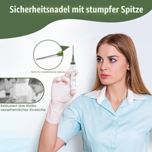 Set of 6 Feeding Syringes, 20 ml, Reusable, 14G Blunt Needle | Clear scale for precise dosing, made of plastic, individually packaged, for liquids in laboratory and animal care
