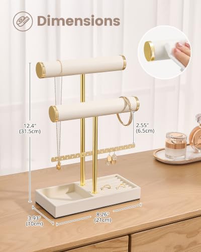Lolalet 3 Tier Jewelry Stand Holder, Bracelet Necklace Display -Beige Beige 3-Tier (8.27" W × 3.94"D × 12.4" H)