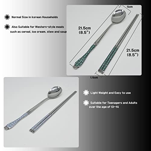 Goryeo Celadon Design Korean Table Sticky Rice Spoon and Chopsticks 430 Stainless Steel Glossy Surface Mukbang Cutlery (White, 5 Sets) White, 5 Sets