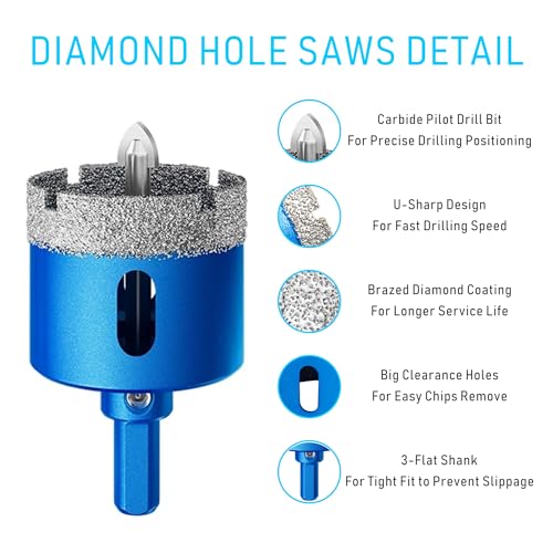 TurstAid Diamond Hole Saw 5-1/2 Inch with Pilot Guide Drill Bit - Performance Diamond Tile Hole Saw for Porcelain, Glass, Marble, Ceramic