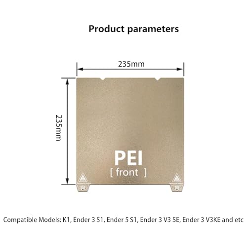 3D Printer PEI Spring Steel Build Plate for K1, 3D Printer Double Side Texture PEI Plate for Creality K1, Ender 5 S1, Ender 3 S1, Ender 3 V3 KE, Ender 3 V2 235x235mm