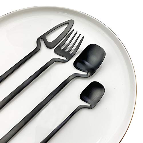 JASHII Hangable 24-Piece Silverware Set, Satin Finish Flatware Cutlery Set Service for 6, Knives/Forks/Spoons Included, Dishwasher Safe (Matte Black) service 6