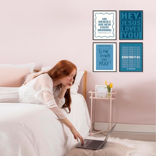 Locomiss Blue Christian College Dorm Room Wall Art Decor Posters, Blue Christian Jesus Wall Art Posters For Teen Girls College Dorm Room Bedroom Bathroom Decor, Set of 4 (8x10 Unframed) 8x10 Inches