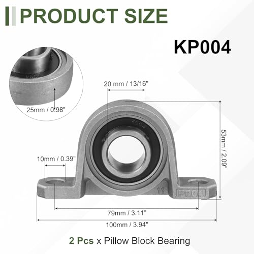 sourcing map 2Pcs KP004 Pillow Block Bearing 3/4" (20mm) Zinc Alloy Steel Self Alignment Mounted Flange Bearing, (ABEC5) KP004 (20mm Bore) 2