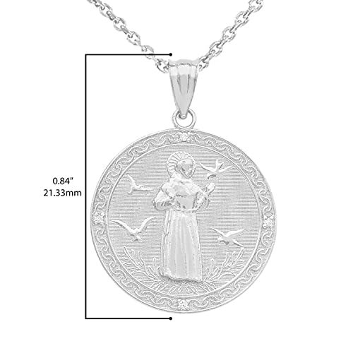Saint Collection .925 Sterling Silver Cubic Zirconia St Francis of Assisi Medal Pendant - Choose Pendant Only or Necklace with 16”-22” Chain 18.0 Inches