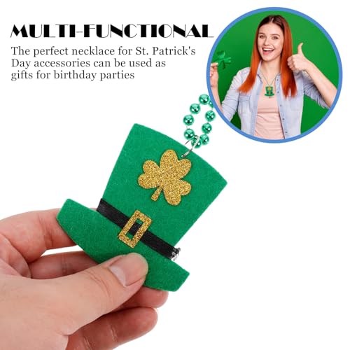 3pcs St Patrick's Day Necklaces with Green Shamrock Pendant, Lightweight Plastic Holiday Accessories Featuring Beaded Design, for St Patrick's Day Parties and Festival Decoration