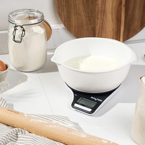 Salter Digital Measuring Jug Kitchen Scale - Electronic Food Scale with 1.25L Bowl, Add & Weigh Wet & Dry Ingredients, Easy Pour Spout, 5kg/11lbs Capacity, Easy Read LCD Display, Includes Battery Back