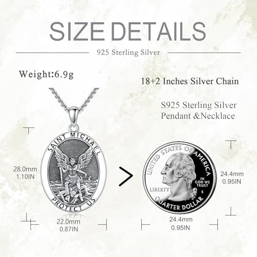 VONALA St Michael Necklace for Men 925 Sterling Silver Saint Michael Archangel Michael Necklace Amulet Protection Catholic Jewelry for Women Men