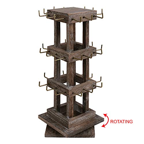 Ikee Design Wood Rotating Jewelry Display Stand Tower,Spinning Keychain Display Stand,36 Hooks Spinning Earring Display Rack for Vendor,Necklace,Bracelet, Coffee Color