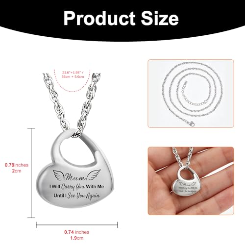 Gredstar Heart Urn Necklace for Ashes, Memorial Pendant Mum