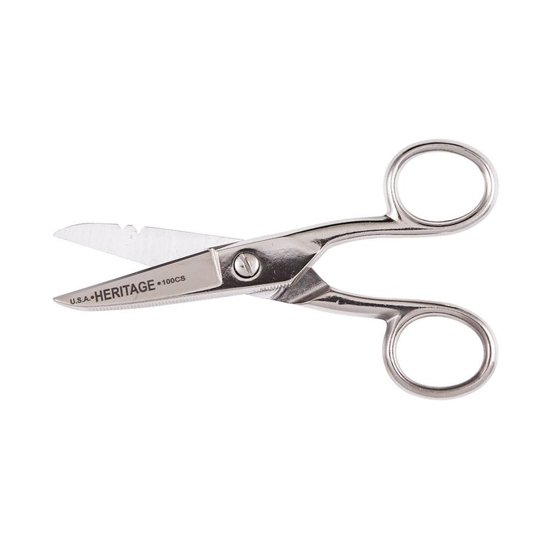 [Australia - AusPower] - Klein Tools 100CS Electrician Scissors, Serrated Scissors with Wire Stripping Notches, Made in USA 