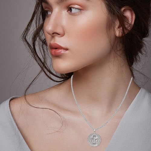 REDSUN Holy Michael Necklace for Men, Sterling Silver, Archangel, Michael Necklace, Christopher/Benedict/Virgin Mary, Religious Sacred Medal Jewelry for Men, Women, Boys sacred benedikt necklace