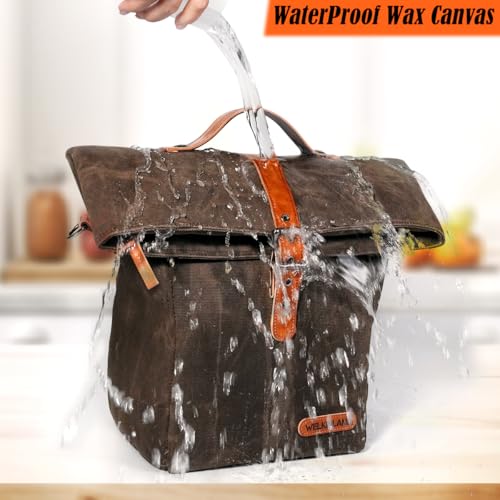 WELKINLAND 6H Insulation leakproof waxed canvas lunch bag with 20L capacity, featuring durable fabric and secure zipper closure.