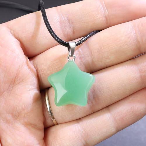 FANASY Natural Gemstone Carved Star Pendant Necklace Cute Star Charm Pendant Healing Crystal for Women Green Aventurine