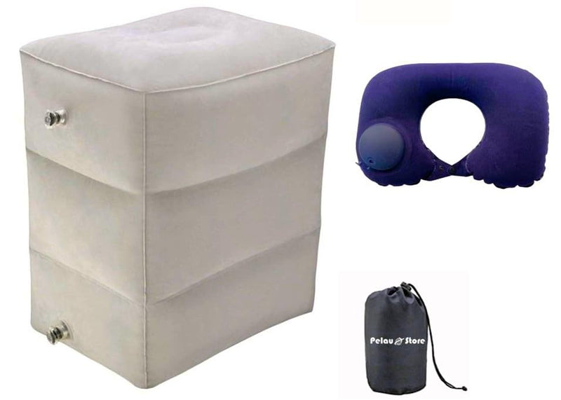 Inflatable Travel Foot Rest Pillow, Adjustable Height Leg Rest Pillow, Flat Bed Extended for Kids and Toddlers, Great for Travel Airplane, Train, Car, Bus, Home, Office, Camping. (Light Grey)