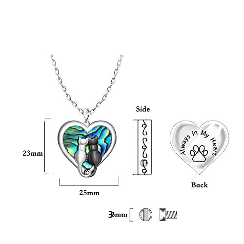 Black Cat Urn Necklaces for Ashes Women Sterling Silver Abalone Necklace