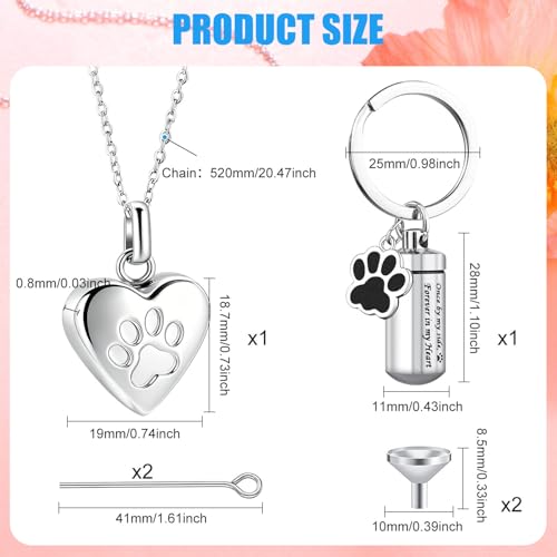 Pet Ashes Necklace with Ashes Keyring, Stainless Steel, 2PCS