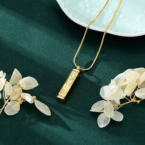Tree of Life Cremation Jewelry Urn Necklaces for Ashes Memorial Keepsake Pendant for Women Men Gifts With Funnel Kit & Bag Gold