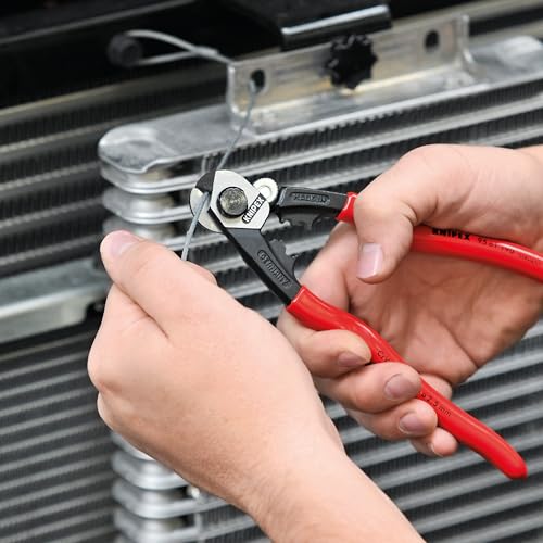 KNIPEX 95 61 190 SBA wire rope cutters with black and red handles and precision cutting jaws