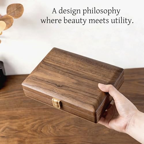 Bescott Black Walnut and Cherry Wood Jewelry Box, Wooden Jewelry Organizer with Metal Clasp, Necklace Hooks, Ring Slots and Velvet Lining for Rings, Earrings and Bracelets, 7.87 x 5.71 In Deep Grey Velvet 7.9" x 5.7" x 2"
