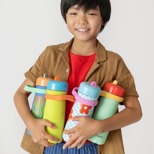 S'well Stainless Steel Kids Traveler with Flip Straw Lid, 16oz, Pink Petal, Triple Layered Vacuum Insulated Containers Keeps Drinks Cold for 24 Hours, BPA Free, Easy Carrying On the Go 16 Ounces