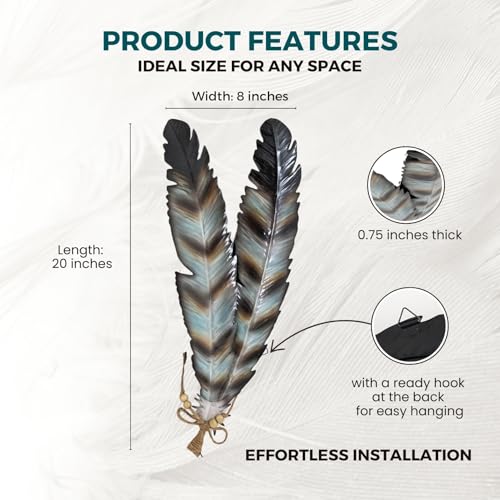 AMAJY Rustic Metal Feathers Wall Hanging Decor - Southwest Boho Chic Art