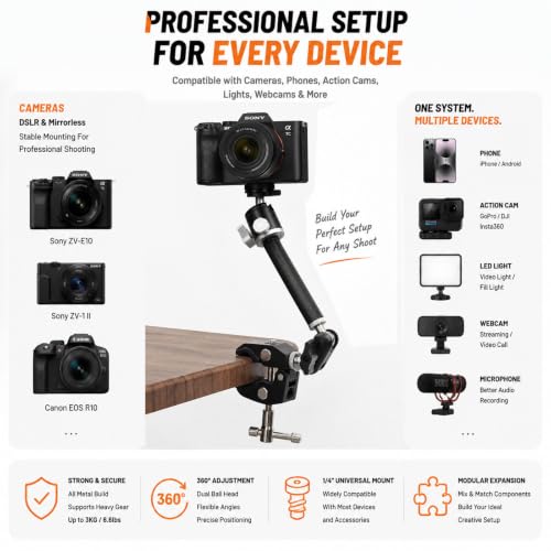 FotoZ TZ-07 Modular Camera Mount, Magic Arm Super Clamp Magnetic Base