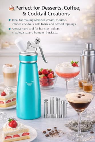 Professional Whipped Cream Dispenser – Ultra-Thick Aluminum Body & Stainless Steel Nozzle, 500ml/1000ml, Multiple Colors – Heavy Duty Cream Whipper for Desserts, Coffee, Cocktails–500ML-White White 16.9 Ounces