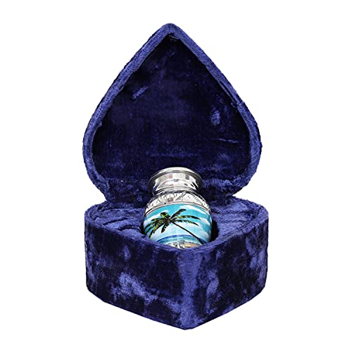 HLC Keepsake URN – Blue Beach Keepsake Qnty 1 -Urn for Human Ashes with 1 Velvet Box Bag-Mini Keepsake Urn - Affordable Urn (3 cu.in)