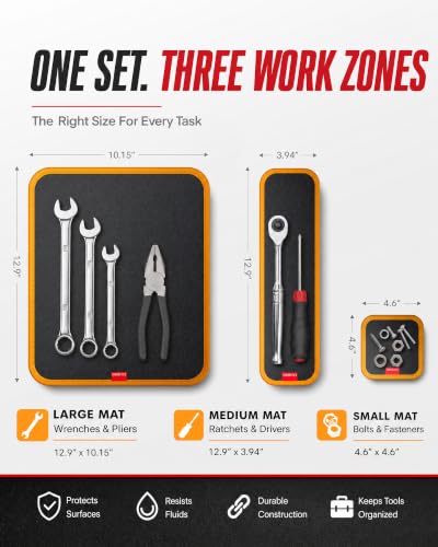 DEHOYI 3-piece flexible magnetic tool mat set with trays for organizing screws, nuts, tools, and metal parts