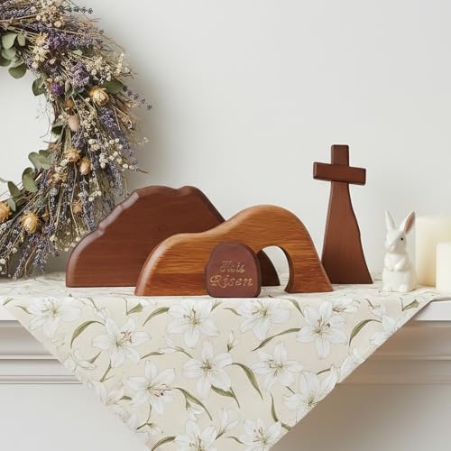 Wooden Christian Decor, Empty Tomb Cross and He is Risen Sign