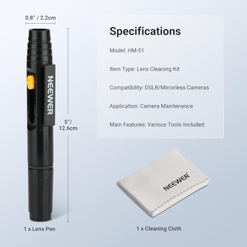 NEEWER 2 in 1 Camera Lens Cleaning Accessories Kit for Electronics, Phones, Tablets, Laptops, 1x Double Head Lens Brush Pen + 1x Cleaning Cloth, HM-51