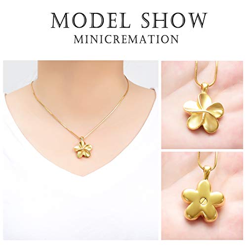 Flower Cremation Ashes Jewelry Cremation Necklace Memorial Locket for Ashes Keepsake Urn Pendants for Women/Men Gold