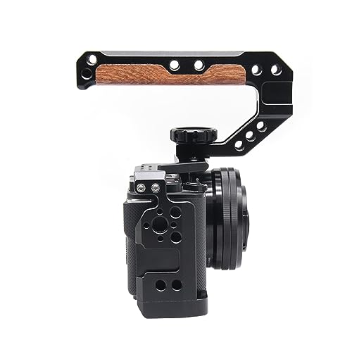 EOS RP Camera Cage, EOS RP Cage with Wooden Camera Top Handle with 3 Cold Shoes to Mount DSLR Camera