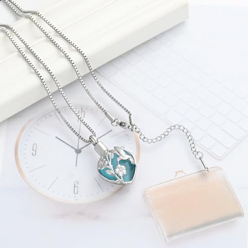 XSMZB Cremation Ashes Jewelry Hhummingbird Flower Urn Necklace for Ashes Human Pet Funeral Memorial Pendant Heart Moonstone Keepsake Silver