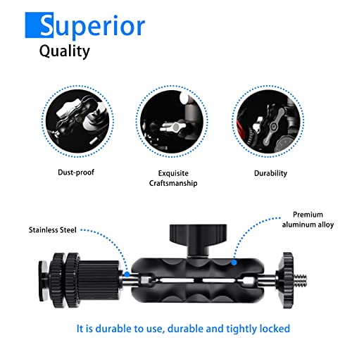 Magic Arm Cool Ballhead Double Ball Head Adapter with 1/4’’ Screw and Cold Shoe Mount - 2 Pack for Cameras, Camcorders, Monitor, Flash, LED Light, Microphone, and More