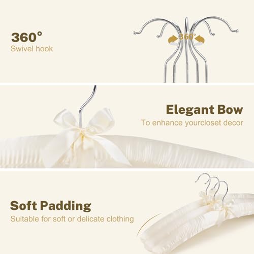 HOUSE DAY 17 Inch Satin Padded Hangers, 10 Pack Silk Clothes Hangers, Ivory