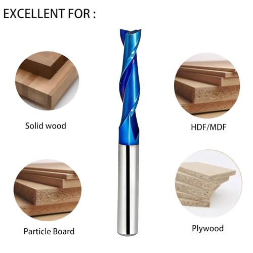 HZBIAO 2-flute upcut spiral router bit, 1/4-inch cutting diameter and shank, solid carbide CNC carving bit