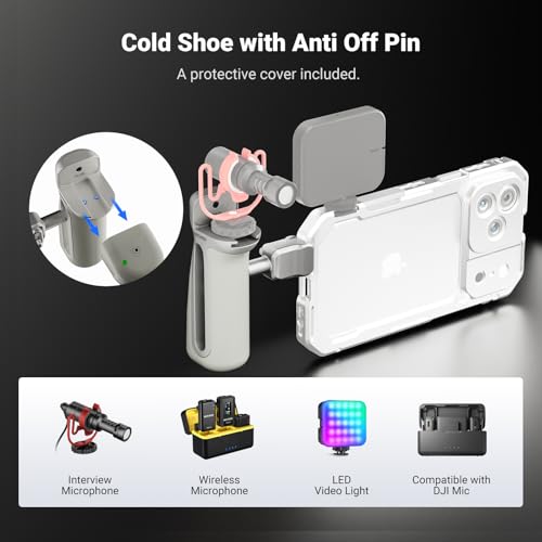 NEEWER Quick Release Bluetooth Side Handle with Cold Shoe & 360° Rotation, Compatible with Blackmagic Camera App for Focus Zoom iPhone 17 Pro Max 16 S25 Ultra Phone Cage Accessories, PA148E (Silver)