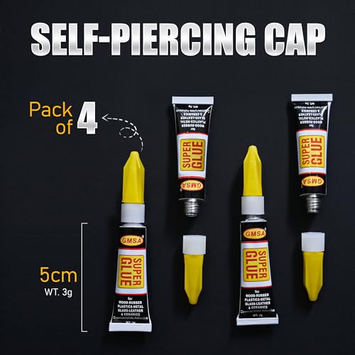 GMSA 4-pack super glue liquid adhesive bottles for plastic, rubber, metal, leather, ceramic, wood, and crafts