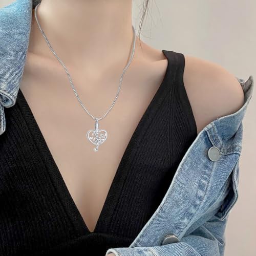 XSMZB Music Note Cremation Urn Necklace for Ashes of Loved One Heart Memorial Locket Hold Ashes Keepsake Pendant for Women Men Silver