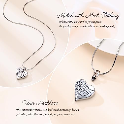 Minicremation Cremation Jewelry for Ashes Heart Urn Necklace Pendants Ashes for Women Men Keepsake Memorial Angel Wing with Charm Heart for Loved Ones Silver-Your