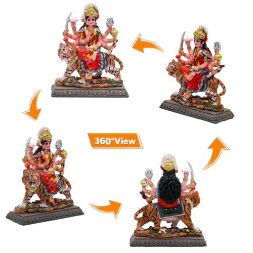 BangBangDa Durga for Car Decor– 4.1" H Small Durga on Tiger Statue for Car Dashboard Hindu Goddess Father’s Day Mother’s Day Diwali Birthday Gifts for Indian People Altar Pooja Item