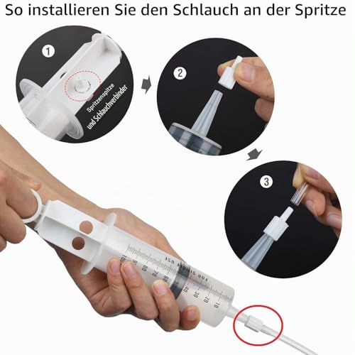 Hyber&Cara 100 ml Plastic Syringe with 100 cm Hose Made of PVC, Dosing Syringe, Feed Syringe, Marinating Syringe for Engine Oil, Brake Fluid Bleeding, Gardening, Pack of 2 | Dosing Syringe, Feeder Syringe, Marinating Syringe, Suction Syringe for Engine...