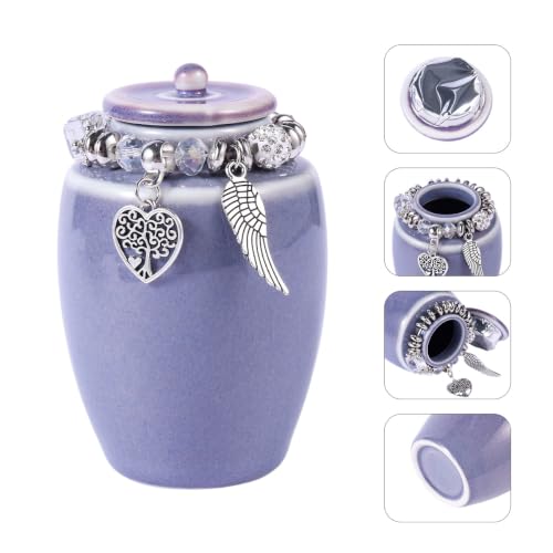 Ceramic Small Cremation Urn for Ashes, Mini Keepsake Urn with Photo Frame & Premium Gift Box, 2.3" x 3.6" (120ml Capacity), Memorial Holder for Home or Columbarium (Purple) Purple